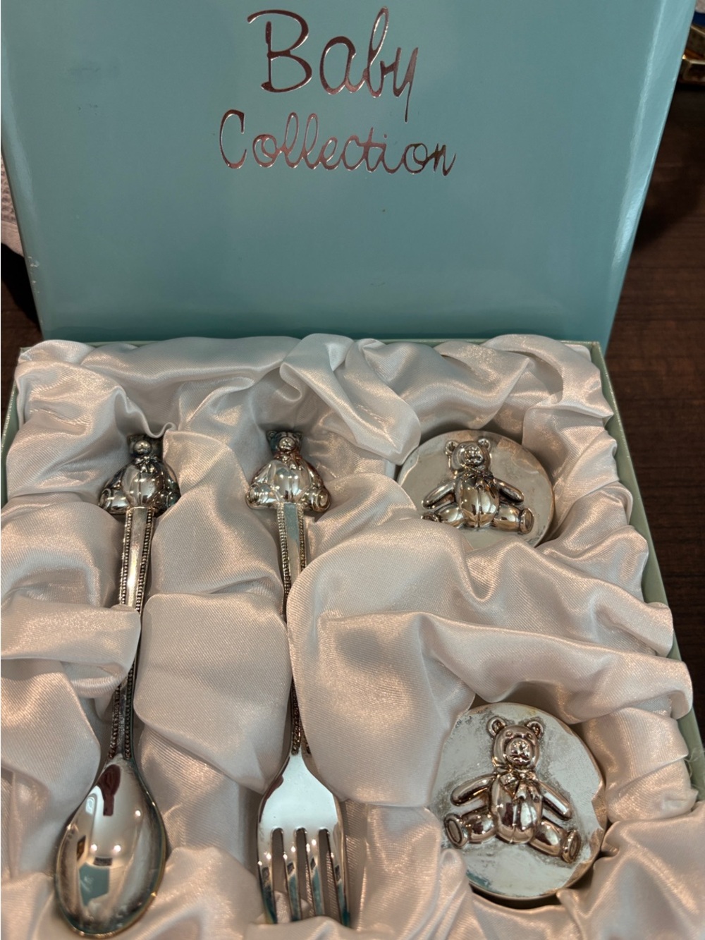 Vintage Baby Collection 4-Piece Silver Plated Keepsake Gift Set Teddy Bear Box